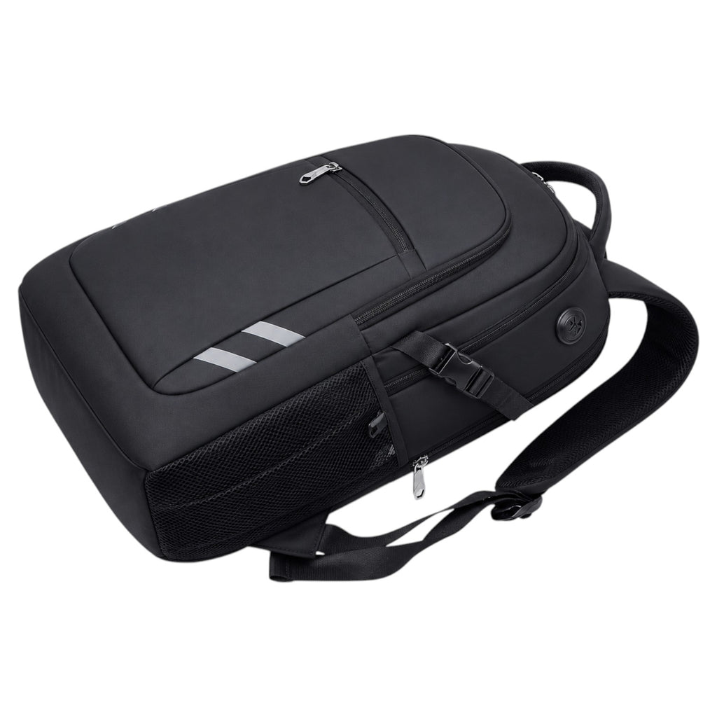 Sac à dos Univers Sac noir imperméable en tissu Oxford avec port USB, bandes réfléchissantes et compartiment PC 16 pouces