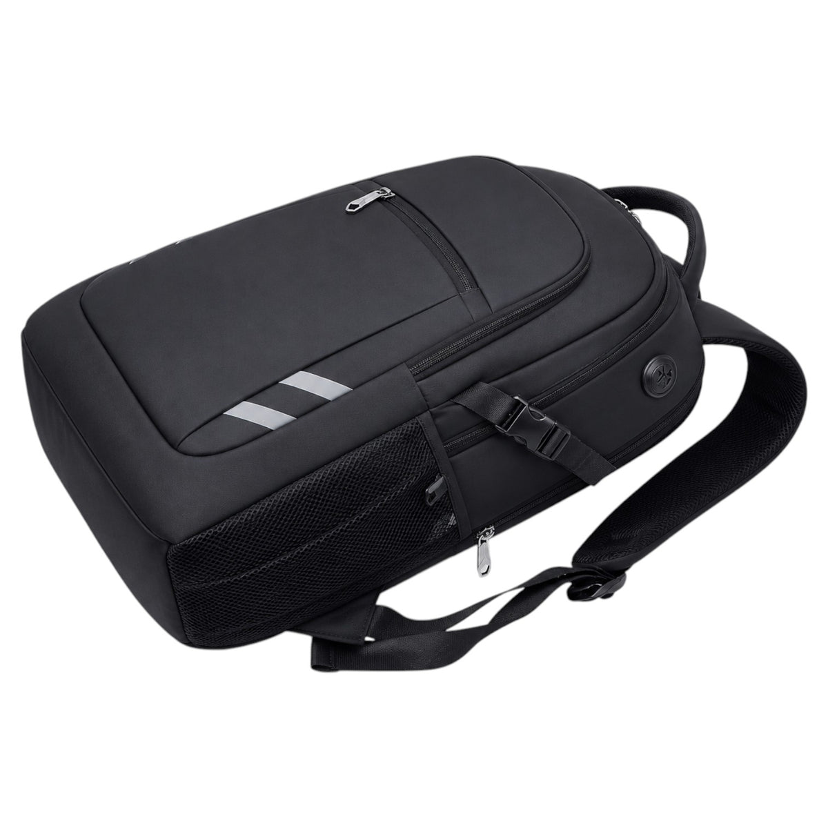 Sac à dos Univers Sac noir imperméable en tissu Oxford avec port USB, bandes réfléchissantes et compartiment PC 16 pouces