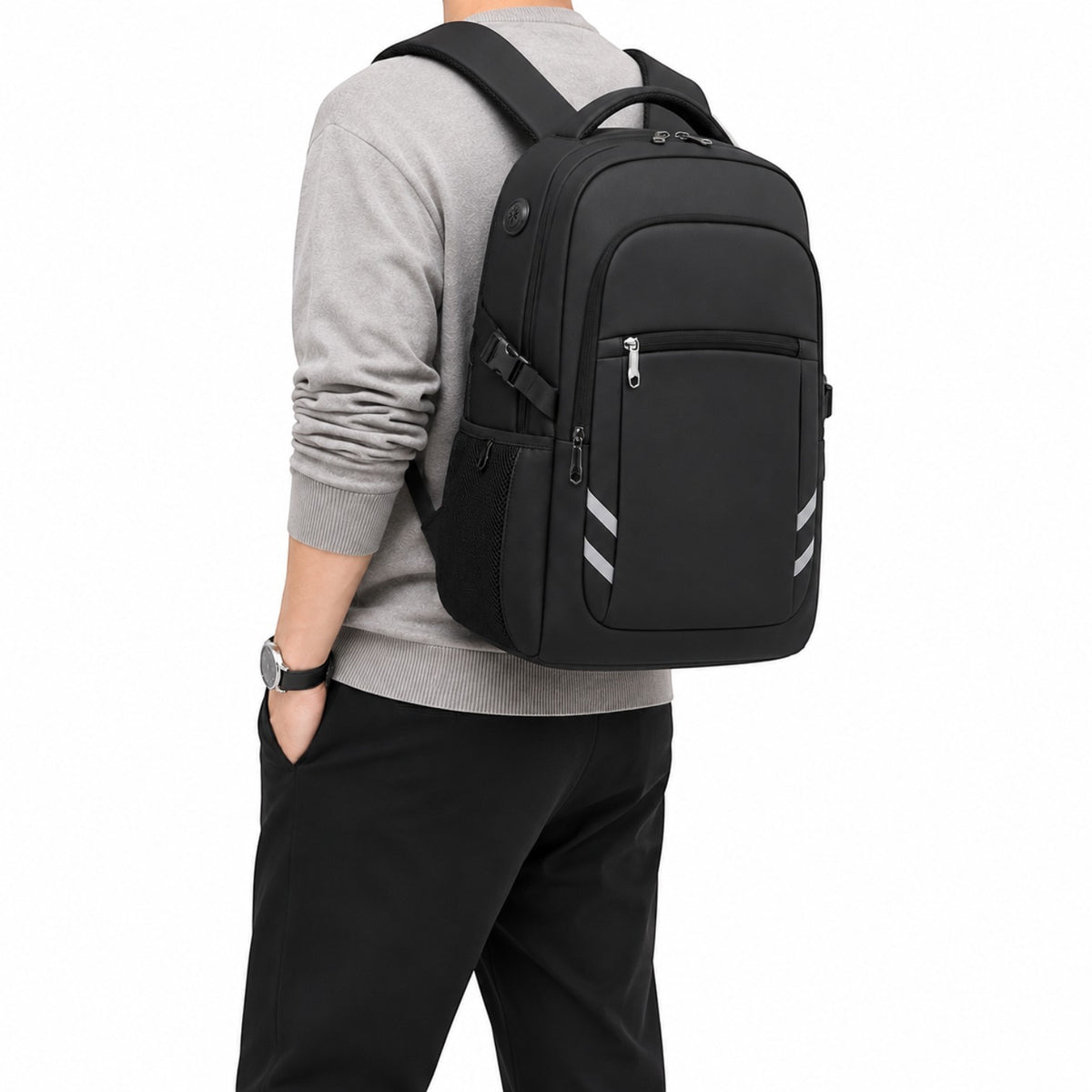 Sac à dos Univers Sac imperméable noir avec port USB, bandes réfléchissantes et compartiment pour ordinateur 16 pouces