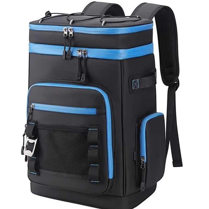 Sac à dos isotherme étanche Univers Sac noir et bleu en nylon, idéal pour le camping, la plage et les randonnées.