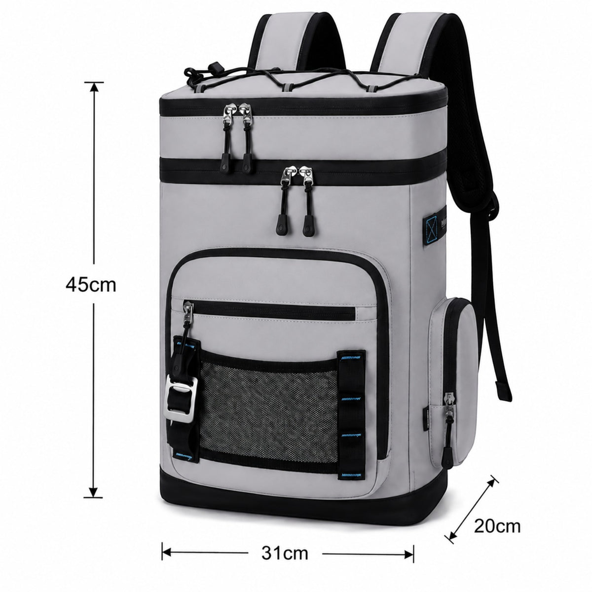 Sac à dos isotherme étanche 30L gris de Univers Sac avec poches multiples pour le camping et les voyages.