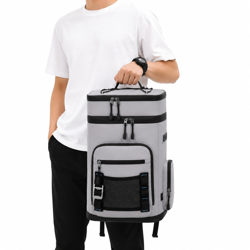 Sac à dos isotherme gris Univers Sac, étanche et robuste, idéal pour le camping, la plage ou les randonnées.