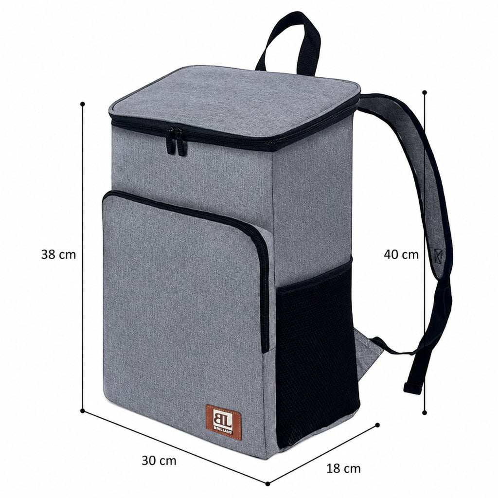 Sac à dos isotherme gris Univers Sac pour repas et livraison avec poches latérales et dimensions indiquées