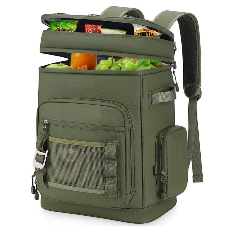 Sac à dos isotherme étanche 30L vert olive Univers Sac pour camping, randonnée et pique-nique avec compartiments isolés.