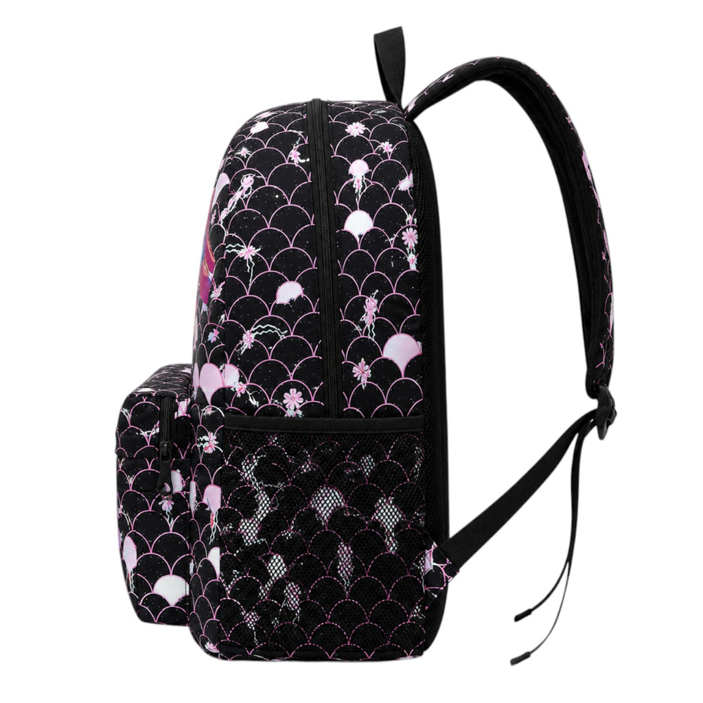Sac à dos Univers Sac noir avec motif écailles rose et blanc, style KPop Demon Hunters en polyester résistant
