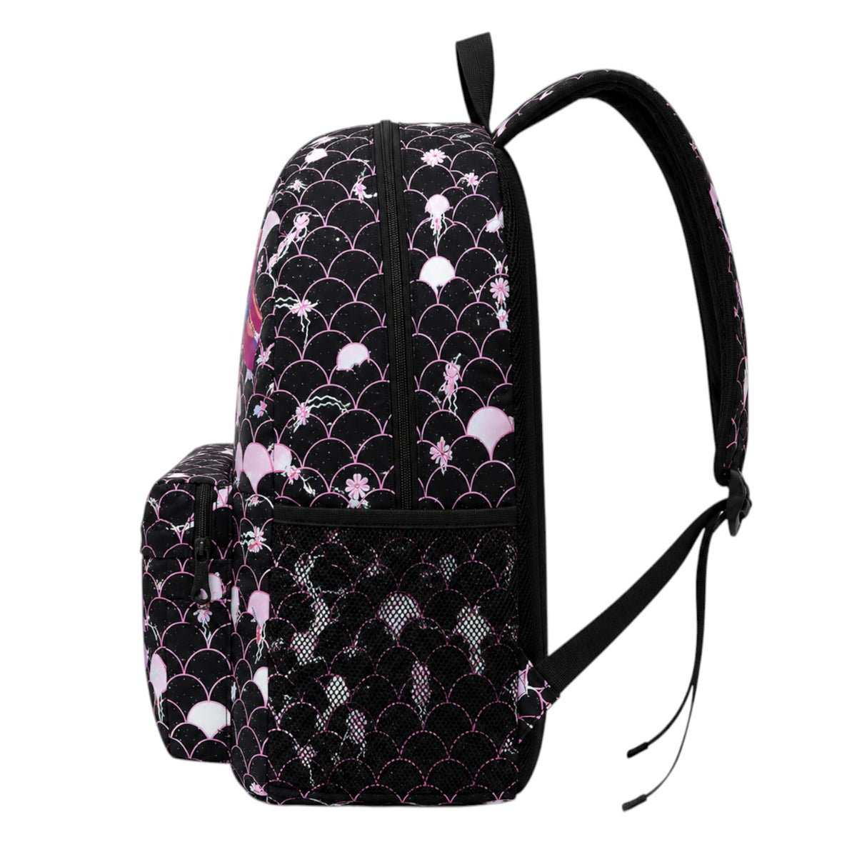 Sac à dos Univers Sac noir avec motif écailles rose et blanc, style KPop Demon Hunters en polyester résistant