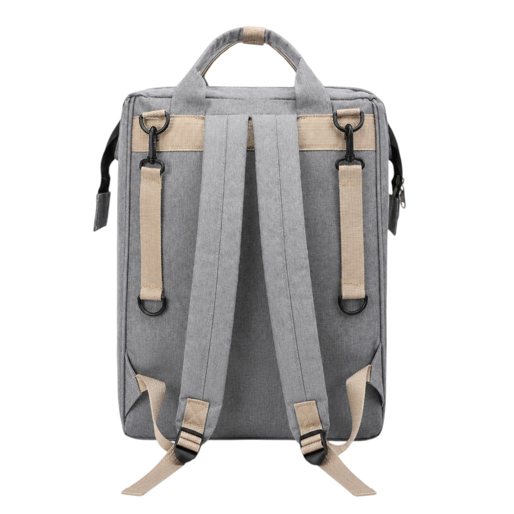 Sac à dos à langer Univers Sac gris avec bretelles réglables beiges, design pratique et pliable pour parents