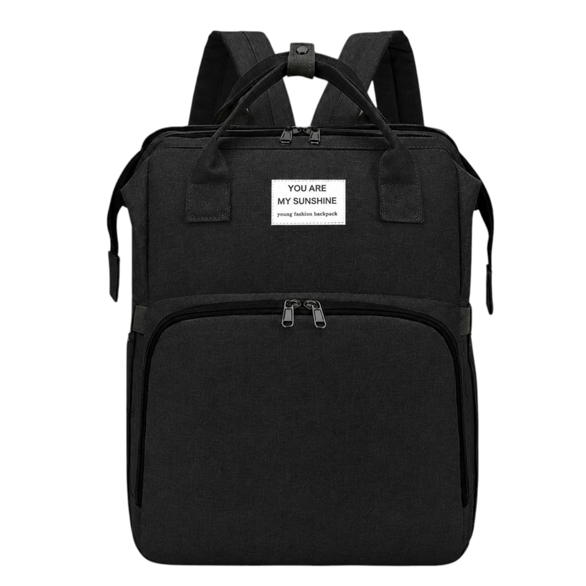 Sac à dos à langer Univers Sac noir spacieux avec fonction lit pliant pour bébé et fermeture éclair pratique