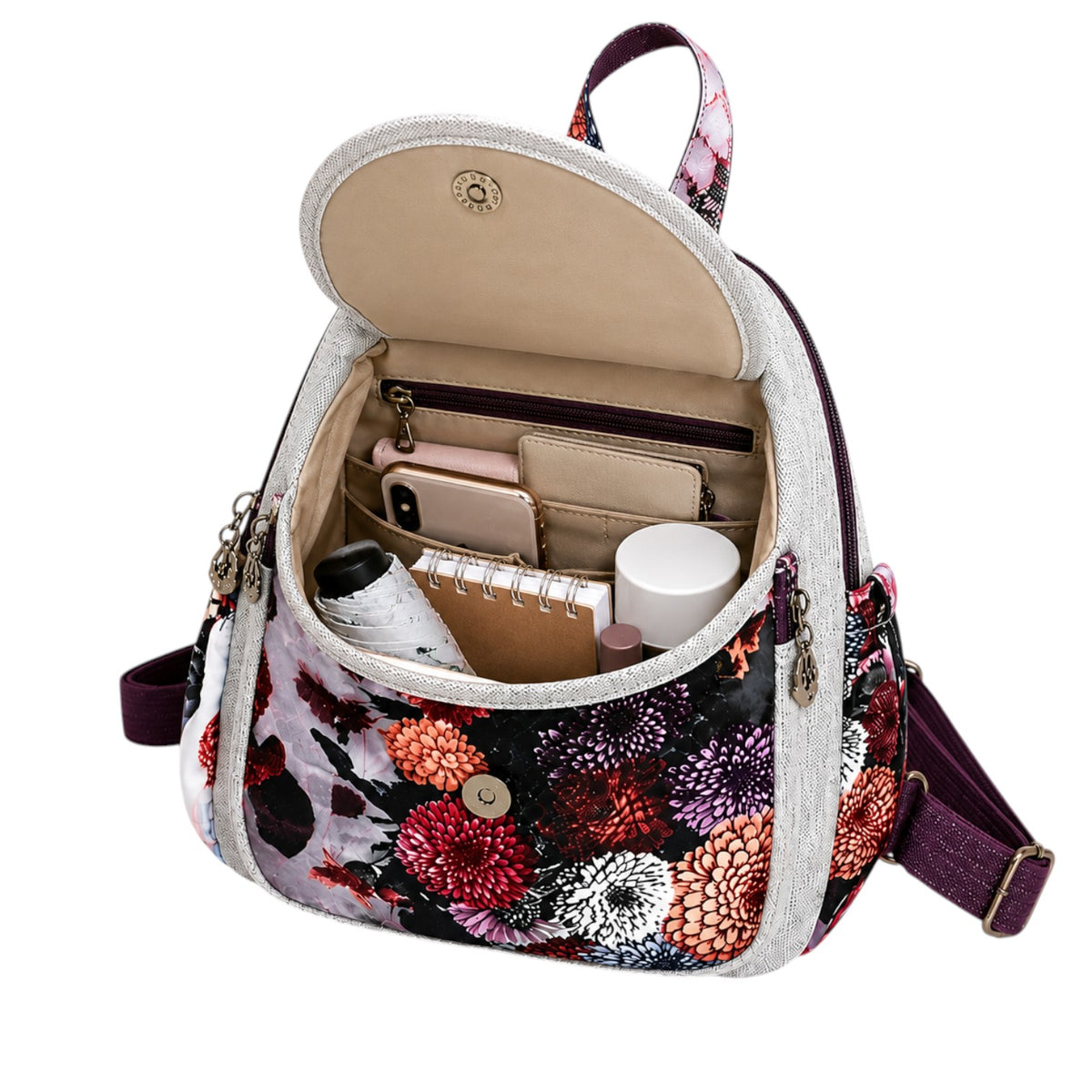 Sac à dos Univers Sac en lin à motif floral coloré avec compartiments intérieurs organisés et fermeture zippée