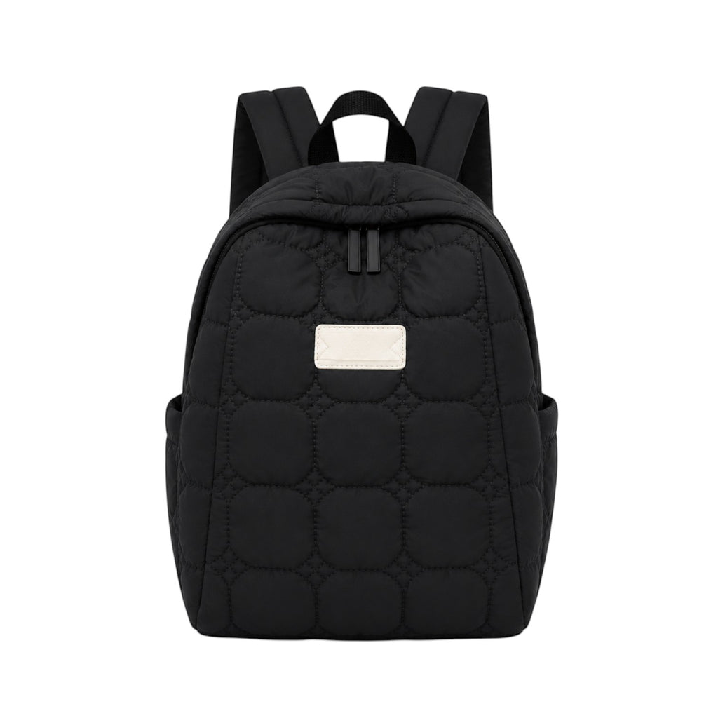 Sac à dos matelassé noir Univers Sac en coton léger, style décontracté pour femme avec fermeture éclair