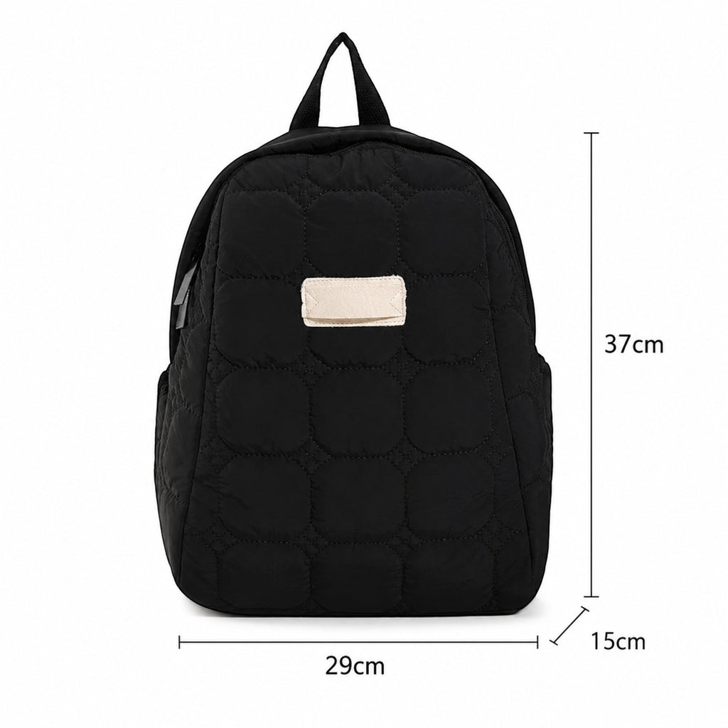 Sac à dos matelassé noir Univers Sac pour femme, léger et décontracté avec détails de couture géométriques