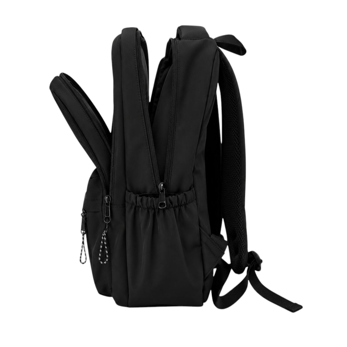 Sac à dos noir en coton imperméable Univers Sac, idéal pour la ville, avec poches extérieures et fermeture éclair.