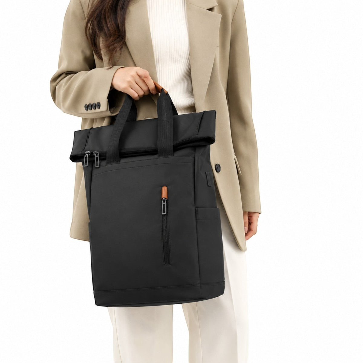 Sac à dos noir Univers Sac en tissu Oxford imperméable avec fermeture roll-top, idéal pour ordinateur 15,6 pouces.