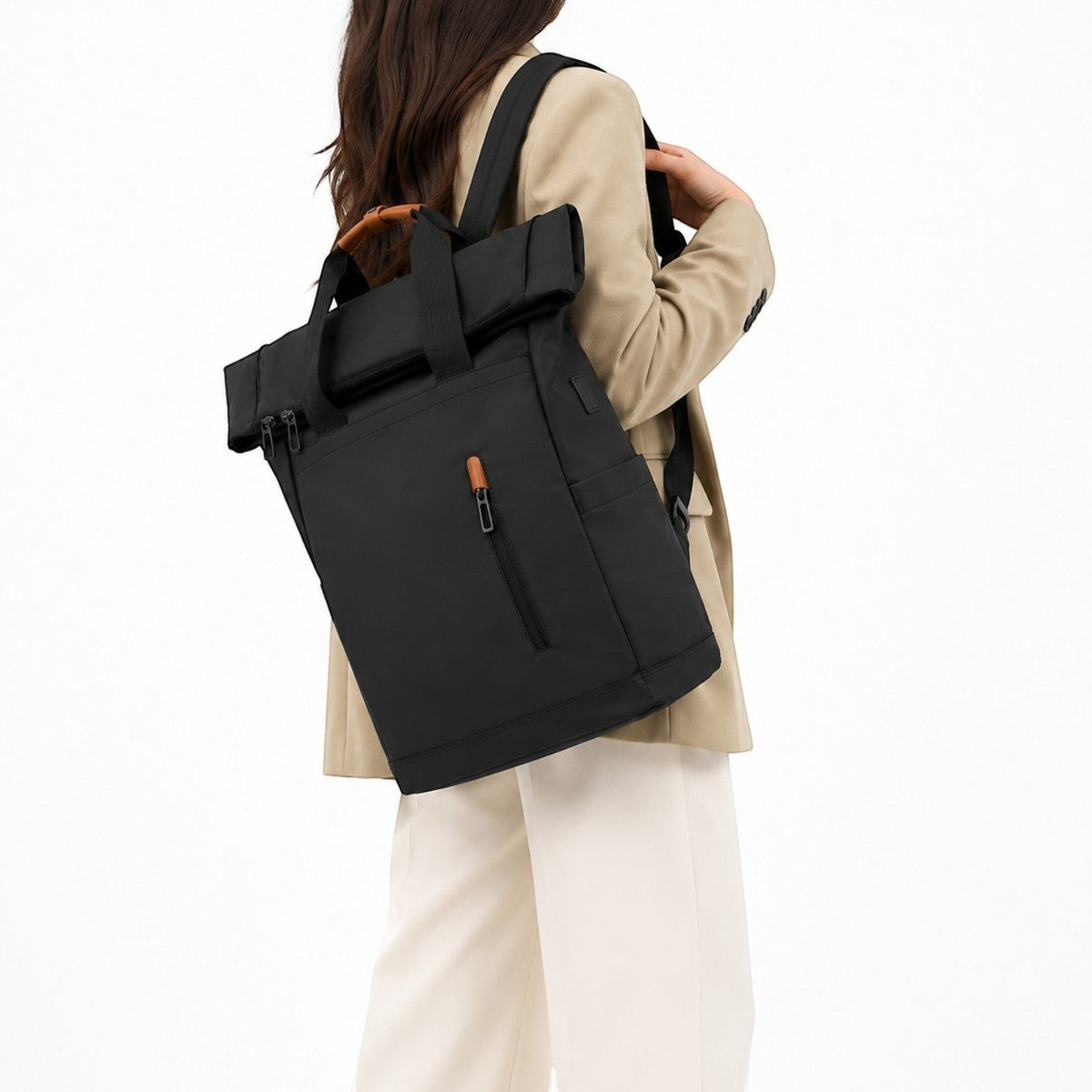 Sac à dos noir Univers Sac en tissu Oxford imperméable avec fermeture roll-top, idéal pour ordinateur 15,6 pouces.
