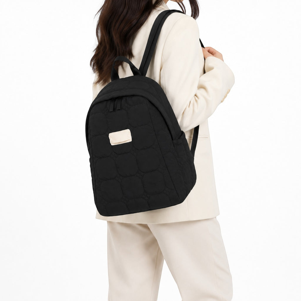 Sac à dos matelassé noir Univers Sac pour femme, style décontracté et léger en coton pour les voyages ou l'école