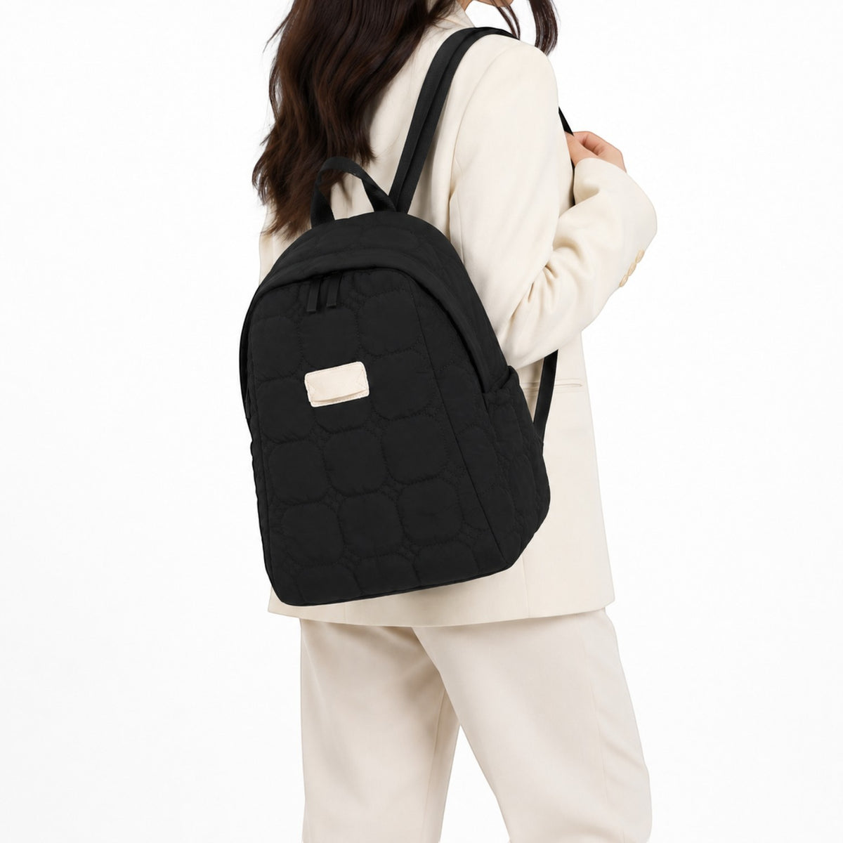 Sac à dos matelassé noir Univers Sac pour femme, style décontracté et léger en coton pour les voyages ou l'école