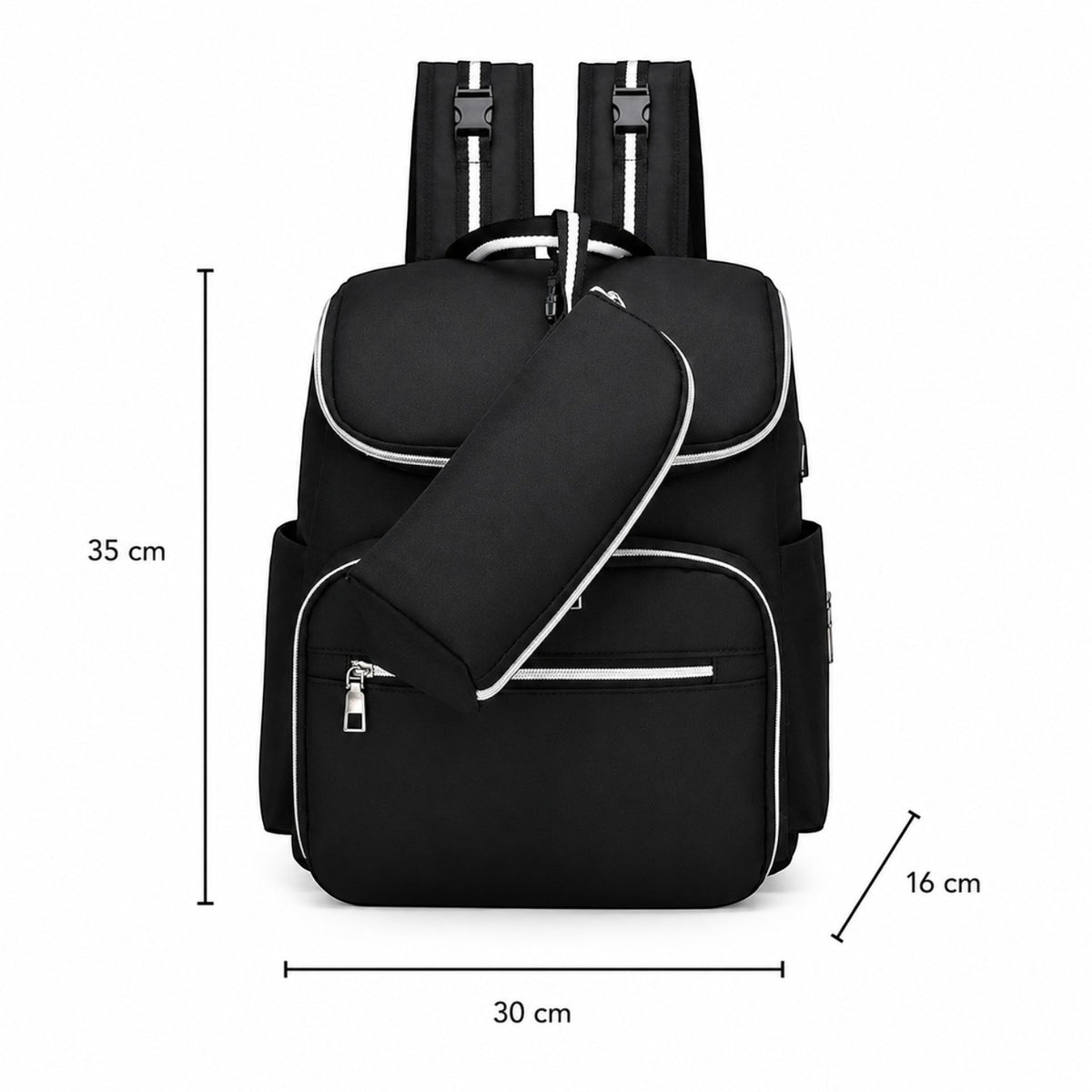 Sac à dos multifonction Univers Sac noir avec trousse assortie, idéal pour maman, imperméable avec port USB