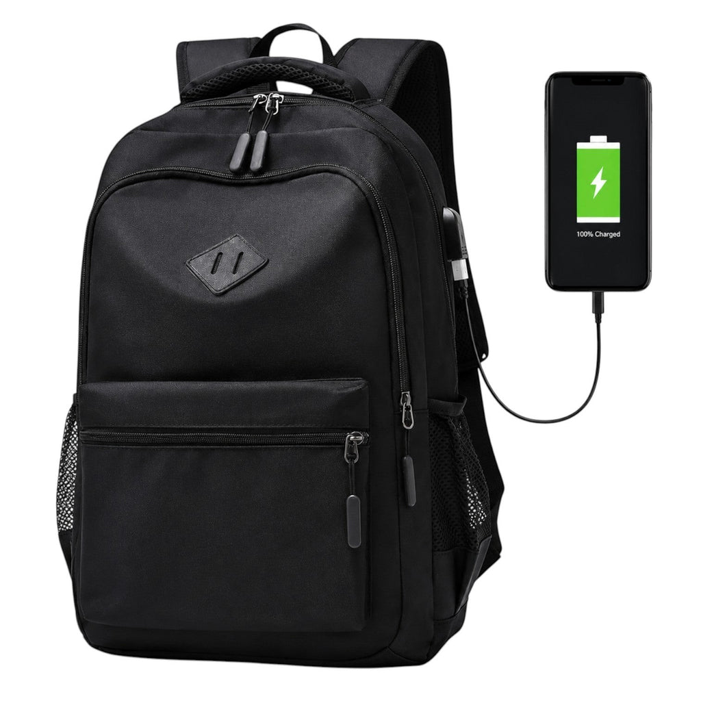 Sac à dos Univers Sac noir en oxford avec port de charge USB, style décontracté pour campus, spacieux et polyvalent