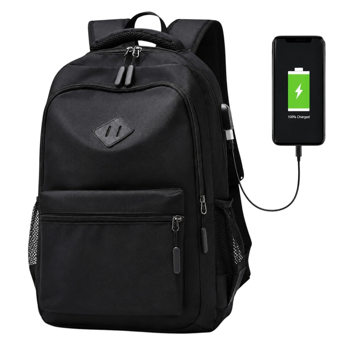 Sac à dos Univers Sac noir en oxford avec port de charge USB, style décontracté pour campus, spacieux et polyvalent