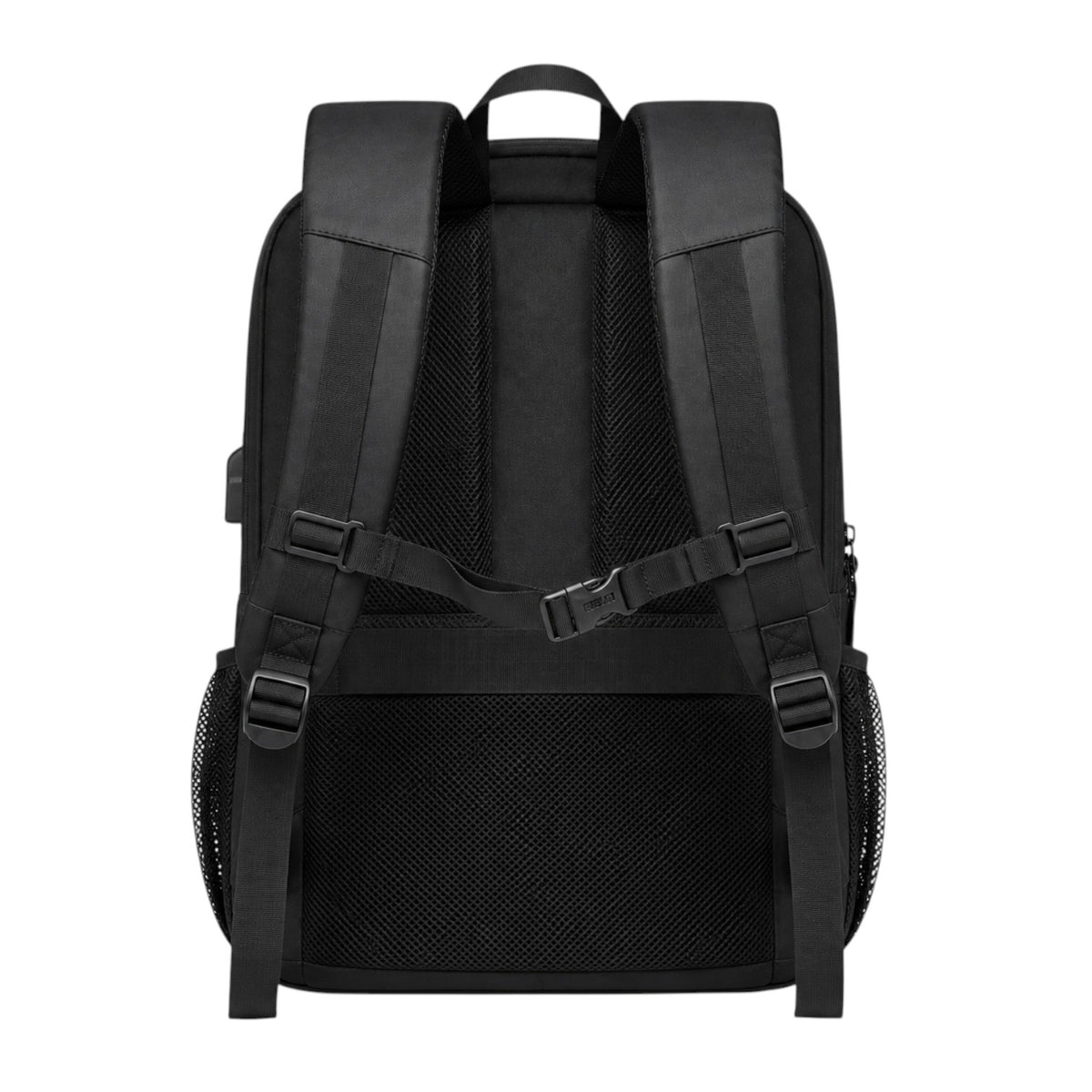 Sac à dos noir Bange en polyester avec port USB, idéal pour le travail ou les voyages.