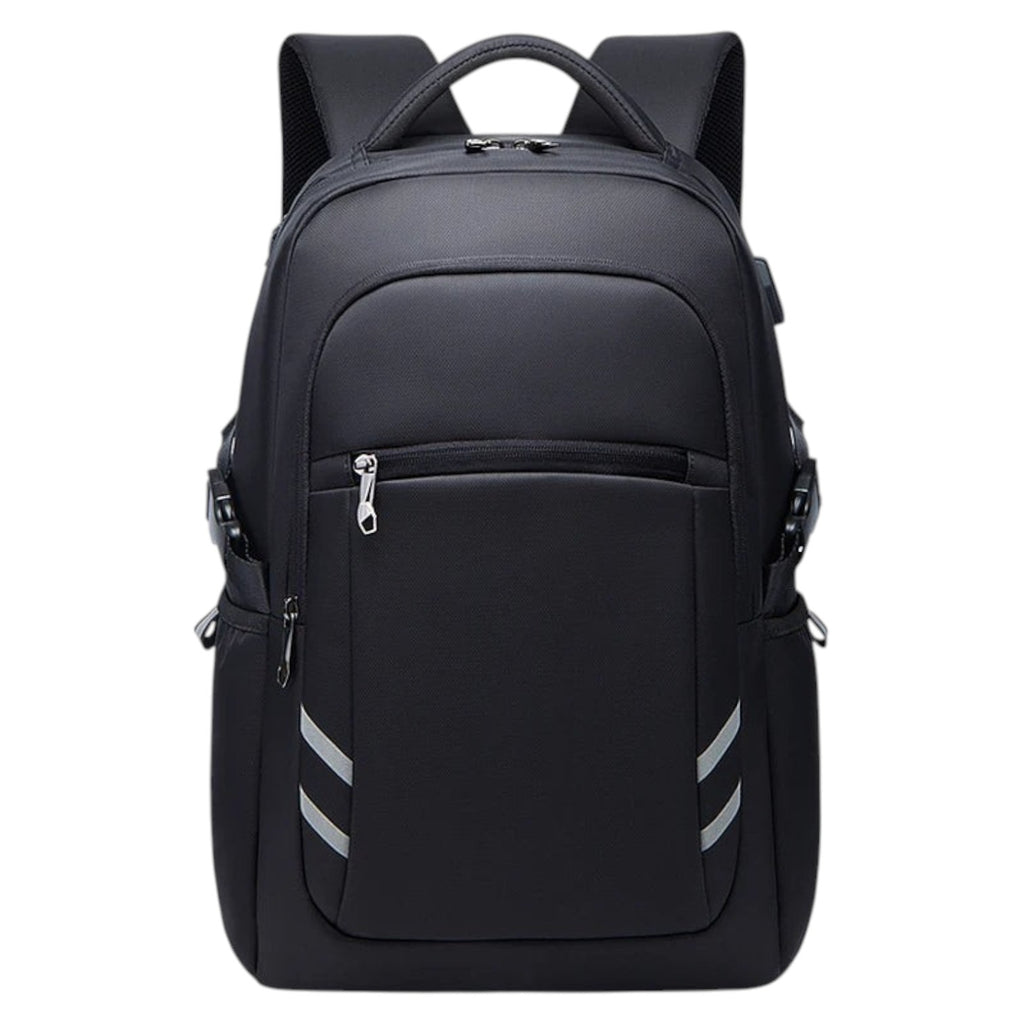 Sac à dos Univers Sac noir imperméable en tissu Oxford avec port USB, bandes réfléchissantes et compartiment PC 16 pouces