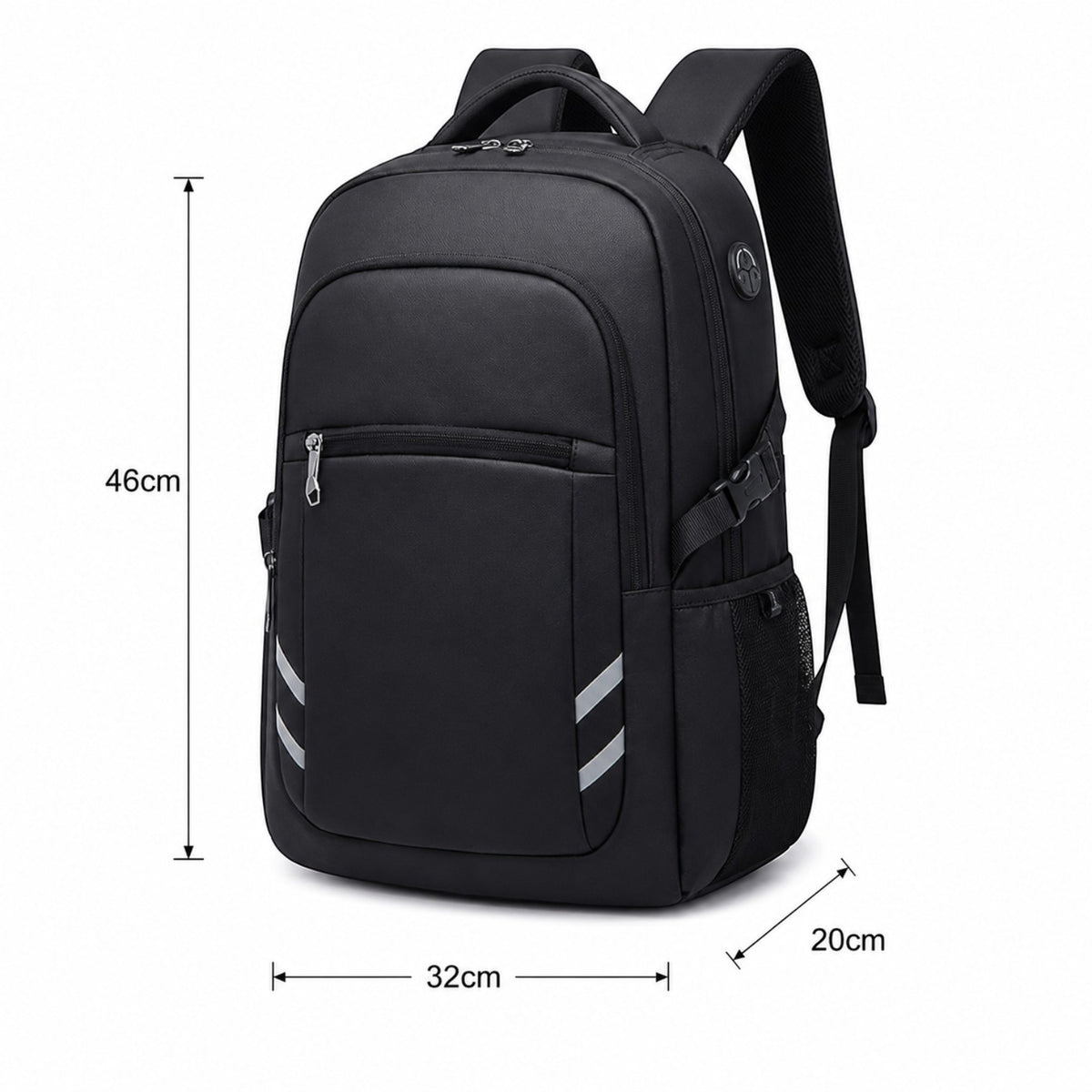 Sac à dos Univers Sac imperméable noir avec port USB, compartiment ordinateur 16 pouces et bandes réfléchissantes