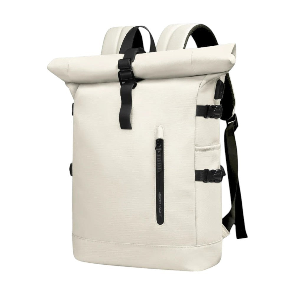 Sac à dos Univers Sac blanc imperméable avec fermeture roll-top, port USB et compartiment pour ordinateur 15,6 pouces.