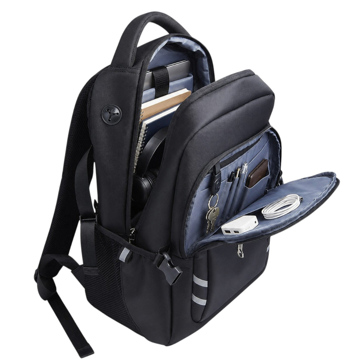 Sac à dos Univers Sac imperméable noir avec port USB, compartiment ordinateur 16 pouces et multiples rangements organisés