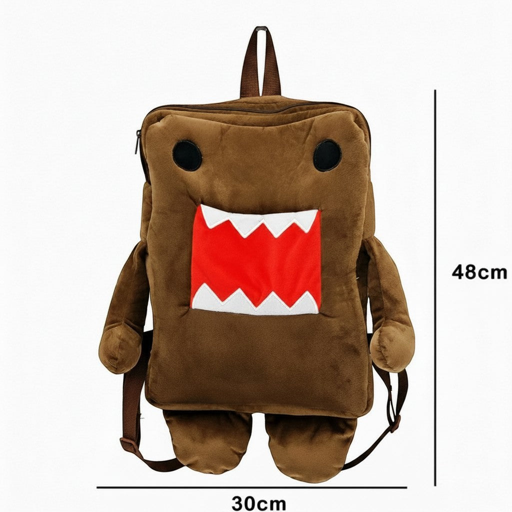 Sac à dos en peluche marron Univers Sac représentant le personnage Domo Kun avec une grande bouche rouge et blanche