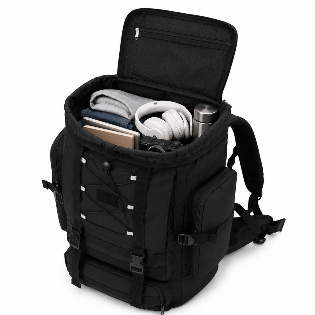 Sac à dos de randonnée noir Univers Sac en nylon imperméable avec compartiments spacieux et système Molle