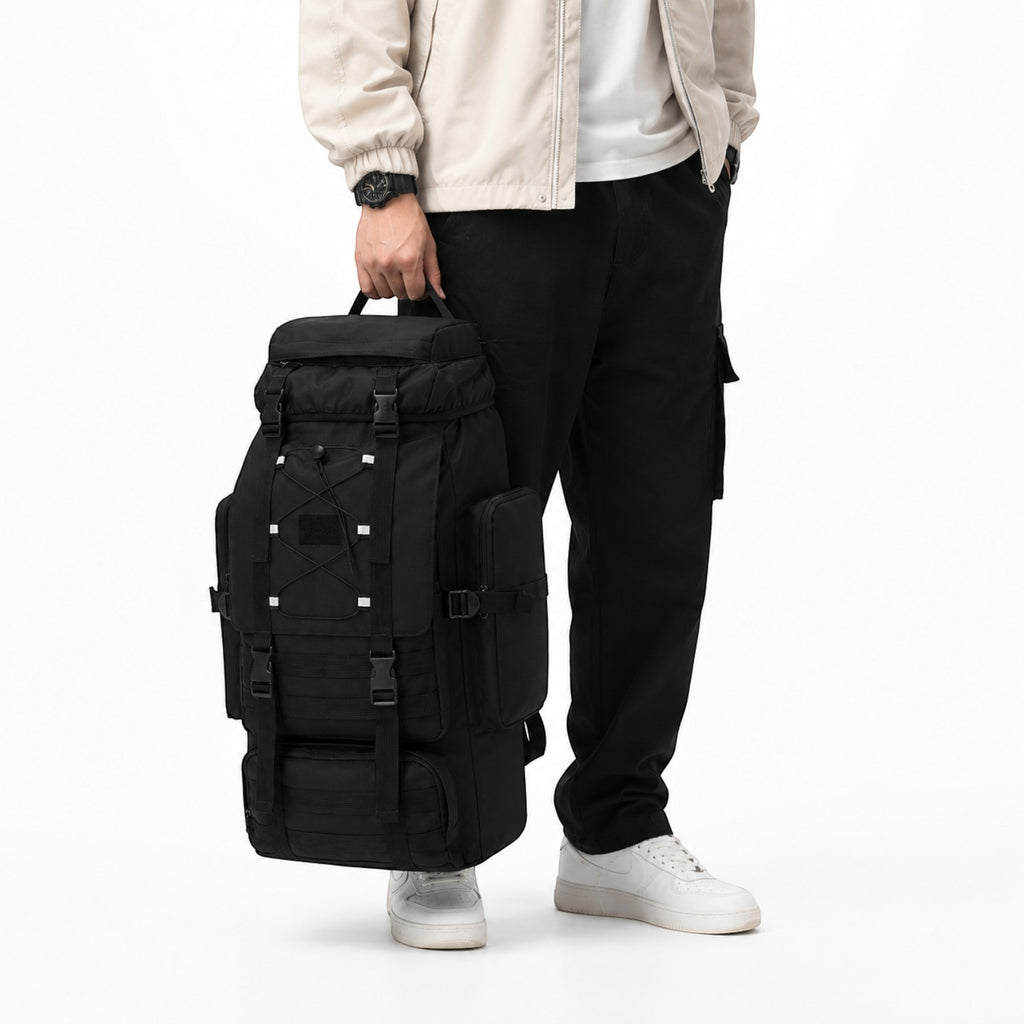 Sac à dos de randonnée noir Univers Sac en nylon imperméable avec système Molle et bandes réfléchissantes pour le trekking