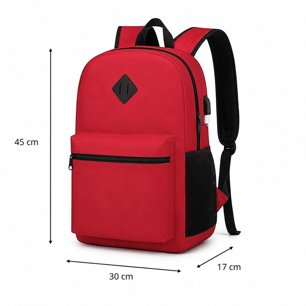 Sac à dos Univers Sac rouge en tissu Oxford, style décontracté, idéal pour les cours avec poches latérales en filet.