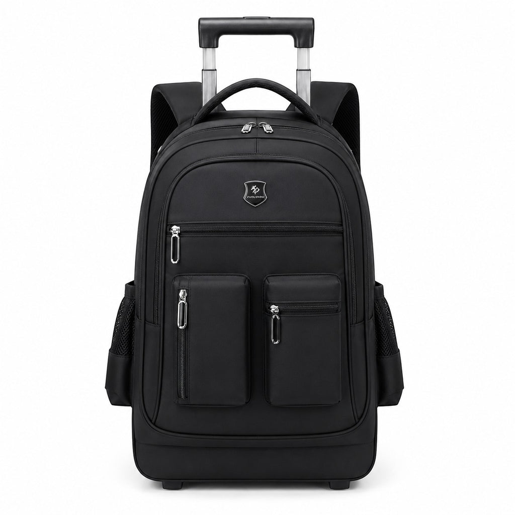 Sac à dos de voyage noir Univers Sac avec roulettes, poignée télescopique et multiples poches zippées en tissu Oxford