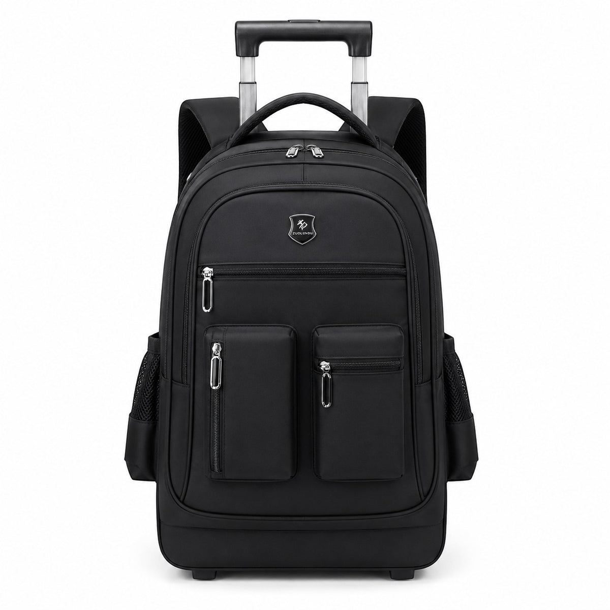 Sac à dos de voyage noir Univers Sac avec roulettes, poignée télescopique et multiples poches zippées en tissu Oxford