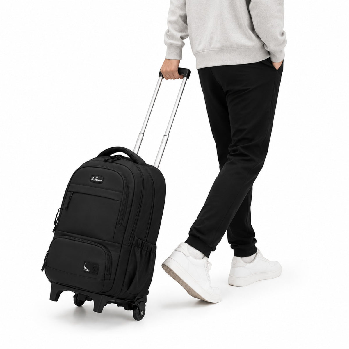 Sac à dos à roulettes noir Univers Sac en nylon avec poignée télescopique pour écoliers ou voyages