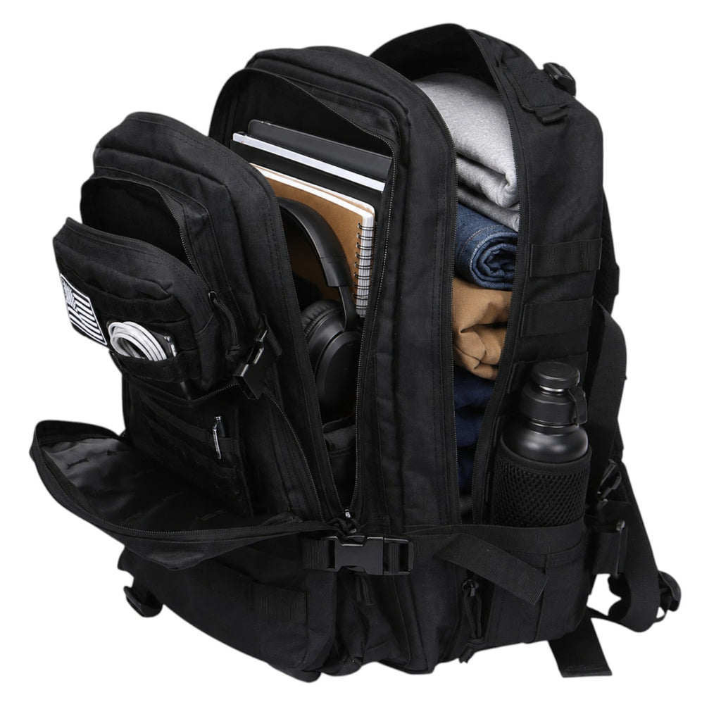 Sac à dos tactique noir Univers Sac en tissu Oxford avec multiples compartiments, idéal pour la randonnée et le camping.