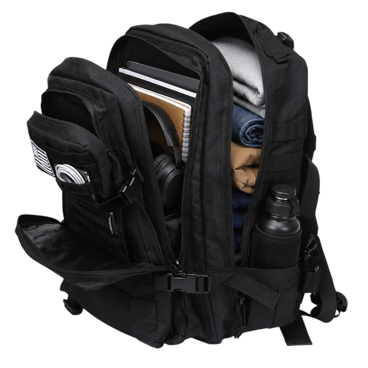 Sac à dos tactique noir Univers Sac en tissu Oxford avec multiples compartiments, idéal pour la randonnée et le camping.