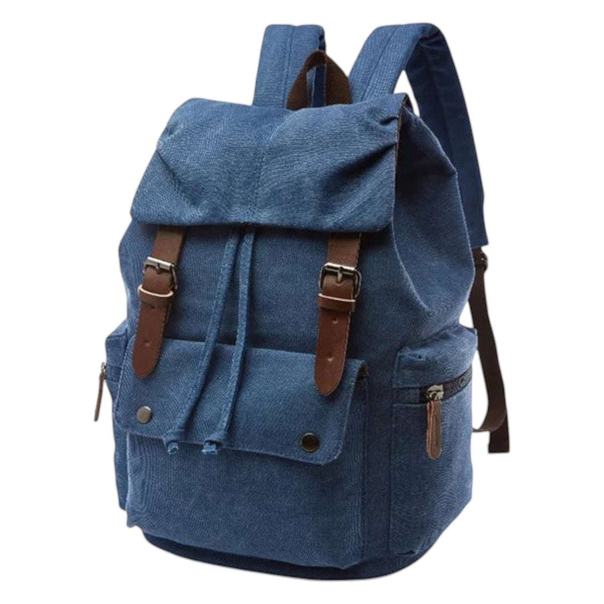 Sac à dos vintage bleu en toile et cuir synthétique de la marque Univers Sac, idéal pour l'école ou les voyages.