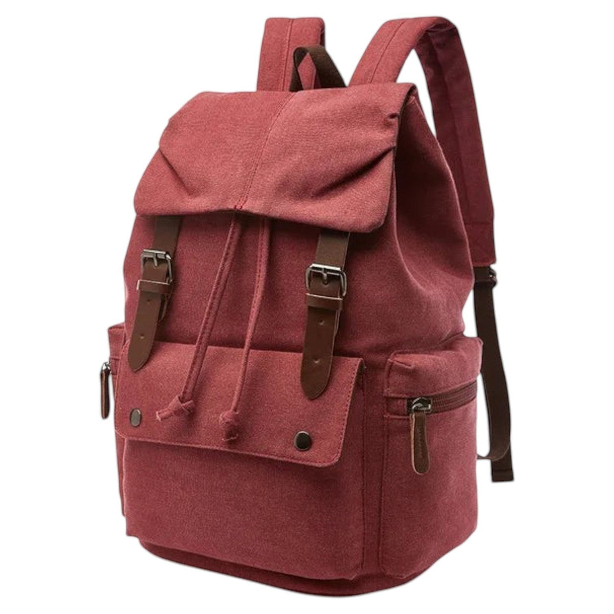 Sac à dos vintage Univers Sac en toile rouge avec détails en cuir synthétique, idéal pour les cours ou les voyages.
