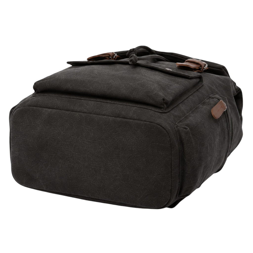 Sac à dos vintage Univers Sac en toile noire avec détails en cuir synthétique, idéal pour les voyages ou l'école.