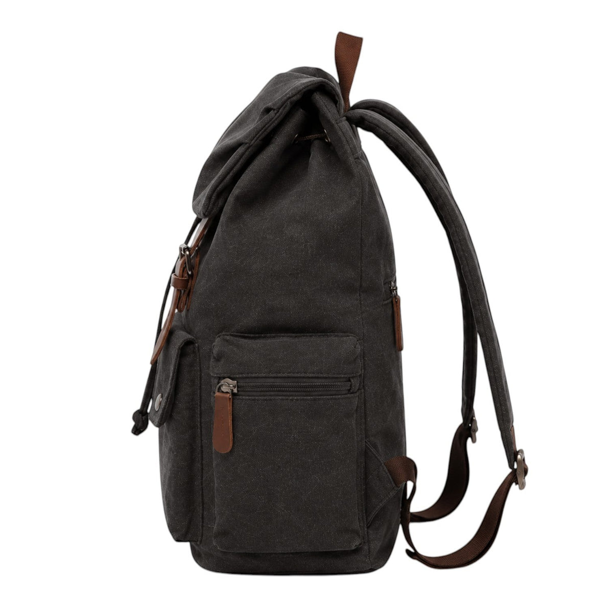 Sac à dos vintage en toile gris foncé avec détails en cuir synthétique, idéal pour les voyages chez Univers Sac.