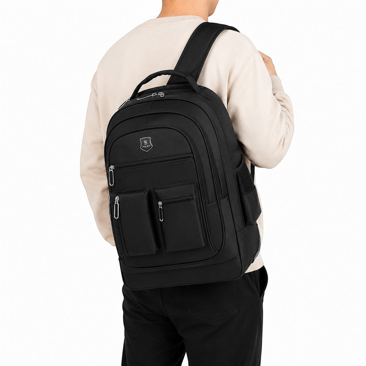 Sac à dos de voyage noir Univers Sac avec roulettes, compartiments multiples et bretelles confortables pour homme