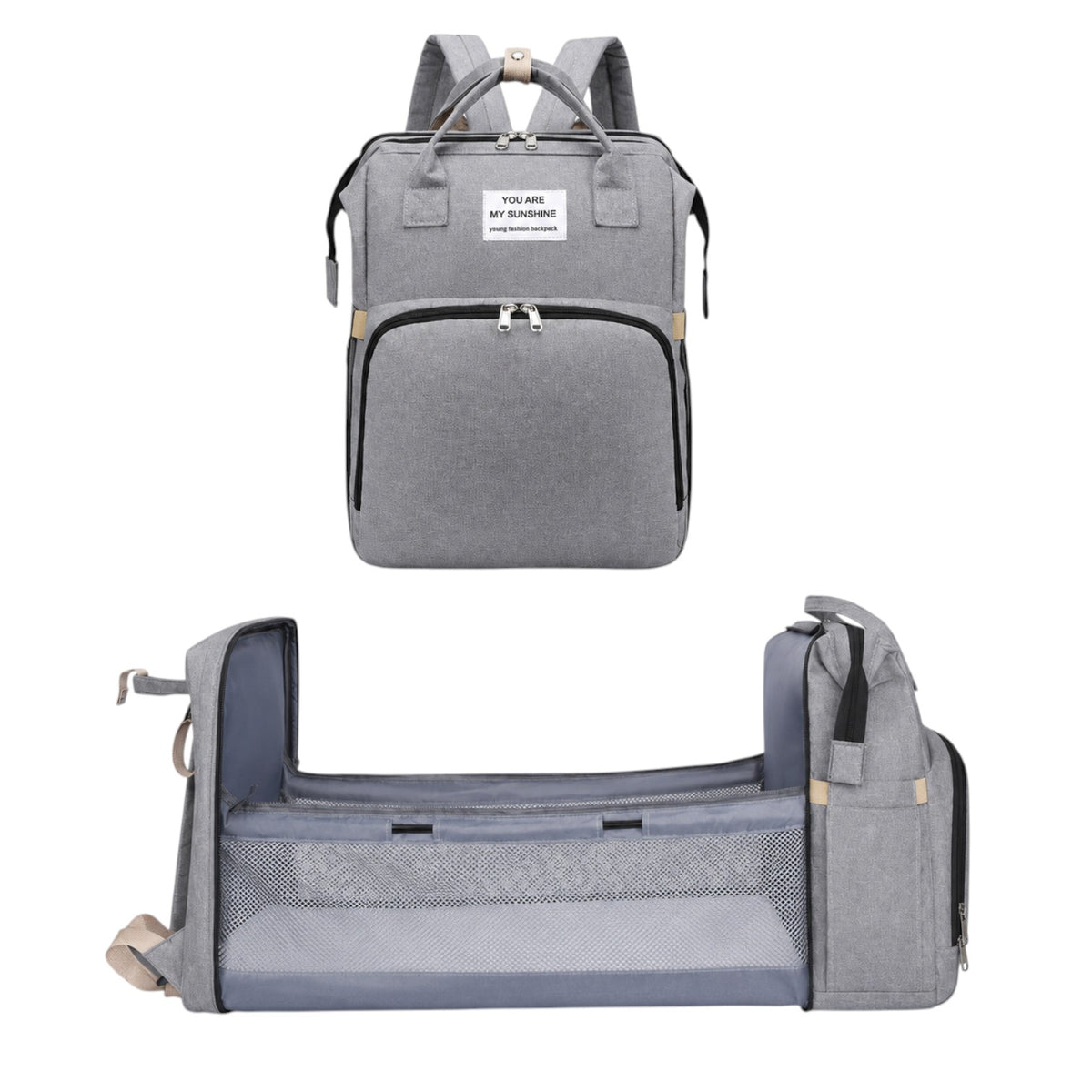 Sac à langer Univers Sac gris convertible en lit de voyage pliable pour bébé avec compartiments de rangement