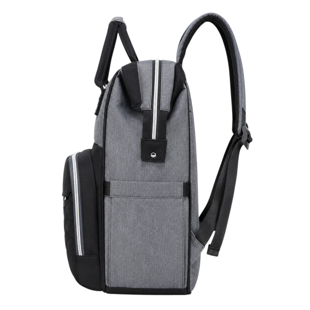 Sac à langer Univers Sac gris et noir en tissu Oxford, grand format pratique pour parents avec bretelles confortables