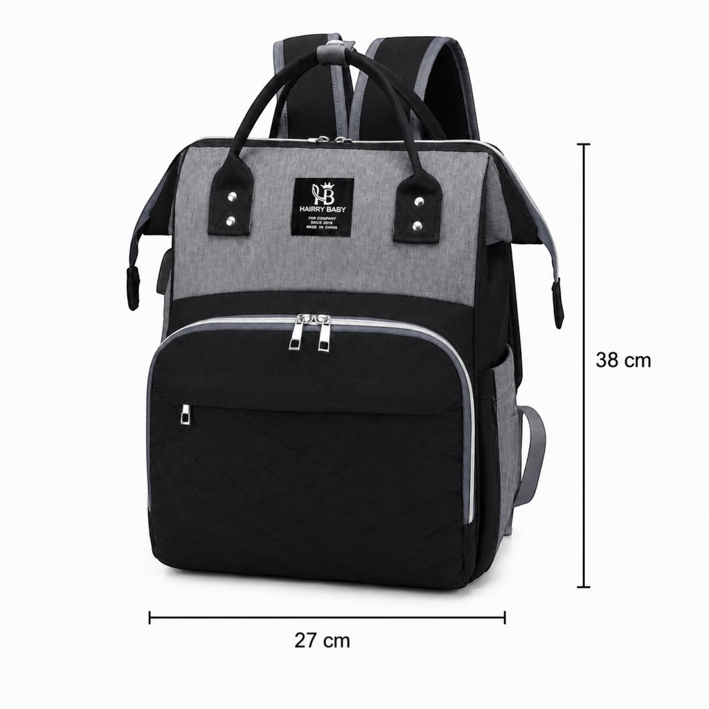 Sac à langer Univers Sac noir et gris en tissu Oxford, grand sac à dos pratique avec fermeture éclair et poches