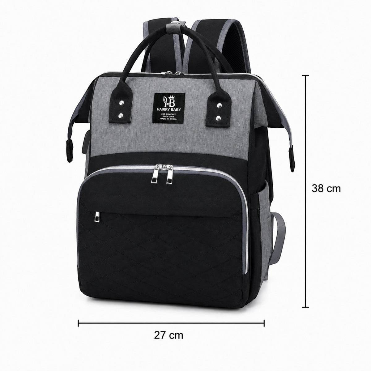 Sac à langer Univers Sac noir et gris en tissu Oxford, grand sac à dos pratique avec fermeture éclair et poches