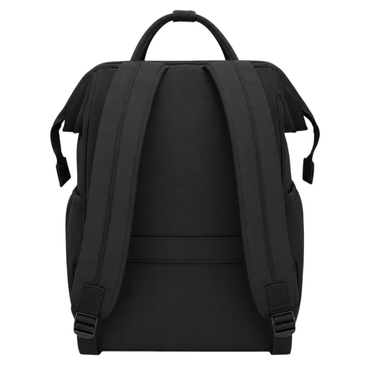 Sac à langer Univers Sac noir en tissu avec bretelles rembourrées, vue arrière du sac à dos de maternité