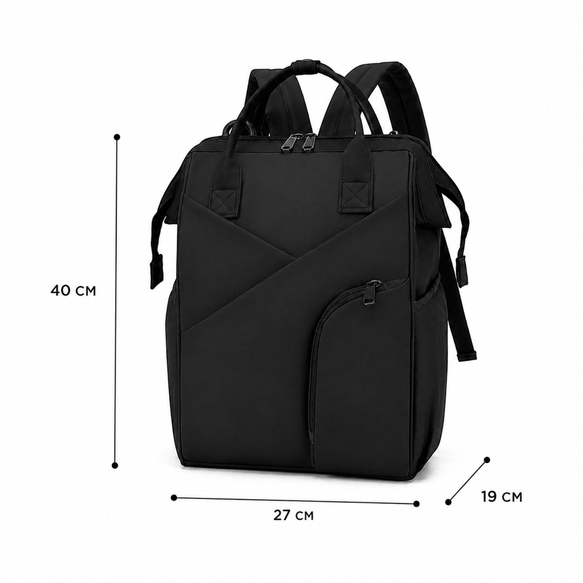 Sac à langer noir Univers Sac, sac à dos de maternité spacieux en tissu avec fermeture éclair et poches pratiques.