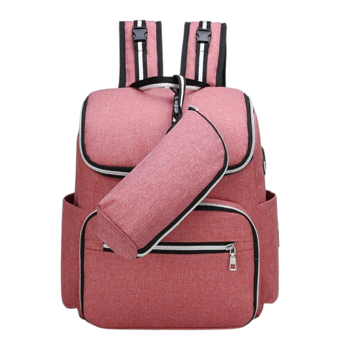 Sac à dos à langer multifonction Univers Sac rose en denim avec pochette assortie, idéal pour les mamans.