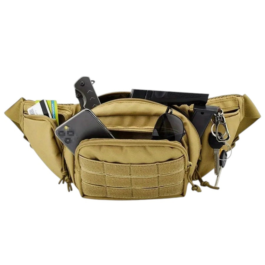 Sac banane tactique Univers Sac en nylon beige avec multiples compartiments pour randonnée, moto et activités sportives